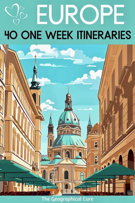 Pinterest pin for one week in Europe 1 Week Europe Itinerary, 1 Week In Europe, One Week In Europe, Europe Itinerary, Museum Guide, Retirement Travel, Rv Adventure, Europe Itineraries, Cities In Europe