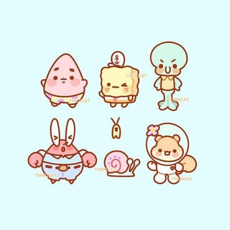 chibi kawaii character Animal Chibi Cute, Kawaii Cartoon Characters, Mini Kawaii Drawings, Cute Kawaii Characters, Chibi Illustration Character Design, Kawaii Spongebob, Cute Chibi Drawings, Kawaii Fish, Doodles Kawaii