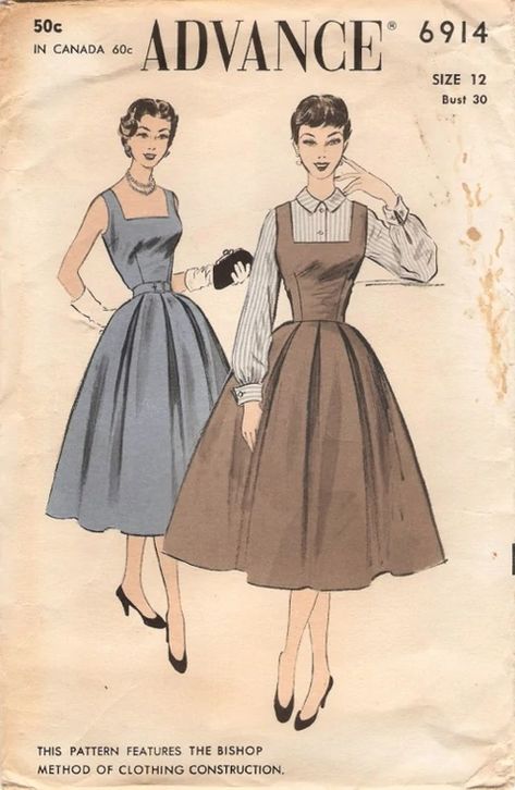 Advance 6914 | Vintage Sewing Patterns | Fandom Dress And Blouse, Vintage Clothes Patterns, Advance Patterns, Patron Vintage, Wide Skirt, 20th Century Fashion, Look Retro, Fashion 1950s, Vintage Dress Patterns