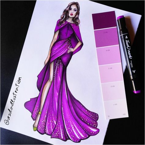 Purple inspired fashion illustration look ❤️ by @ursulaillustration Purple Fashion Illustration, Old Fashion Drawing, Fashion Drawing Ideas, Inspired Fashion Illustration, Áo Blu, Fashion Illustration Face, Fashion Illustration Tutorial, Fashion Design Books, Fashion Figure Drawing