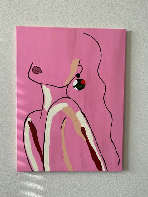 Barbie Drawings Aesthetic, Pink Acrylic Canvas Painting, Light Pink Canvas Painting, Pretty Girly Paintings, Canvas Painting Ideas For Beginners Pink, Simple Painting On Canvas Ideas, Pink Wall Art Canvas Paintings, Barbie Inspired Painting, Canvas Painting Ideas Pink Background
