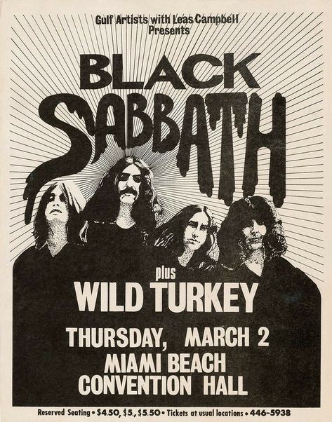 Concert Posters, Black Sabbath Poster, Convention Hall, Lynyrd Skynyrd, Judas Priest, Black Sabbath, Metal Band, Miami Beach, All Time