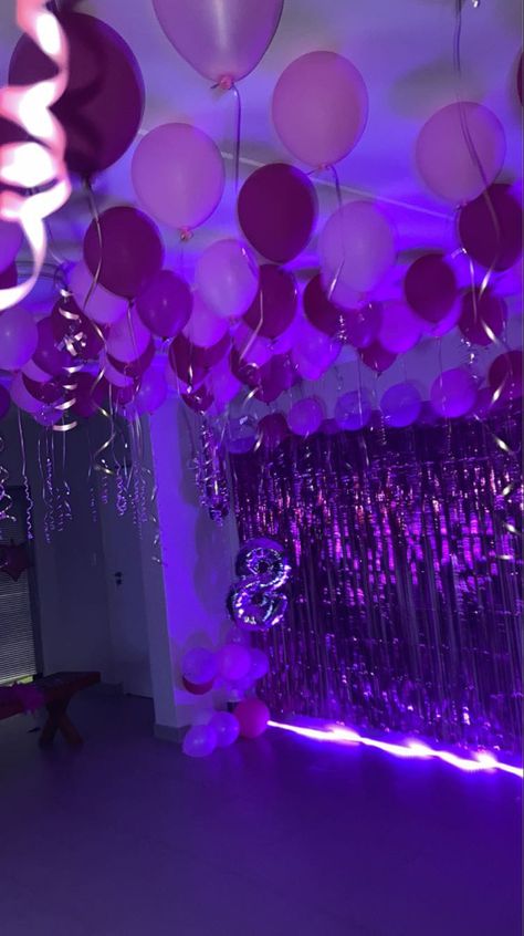 Euphoria Party Decoration, Purple Sweet 16, Sweet 16 Party Themes, Euphoria Party, Sweet Sixteen Birthday Party Ideas, Sweet 16 Party Decorations, Purple Birthday Party, 17th Birthday Ideas, Disco Birthday Party