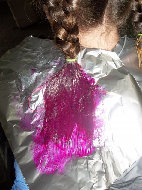 Adding the color is when the fun really begins! We used Beyond the Zone Color Jamz. Washable Hair Color For Kids, Semi Permanent Hair Dye For Kids, How To Dye Ends Of Hair At Home, Kids Summer Hair Color, Dyed Tips Long Hair, Temporary Hair Dye For Kids, Hair How To, Girls Hair Color Ideas Kids, Hair Dye Ends