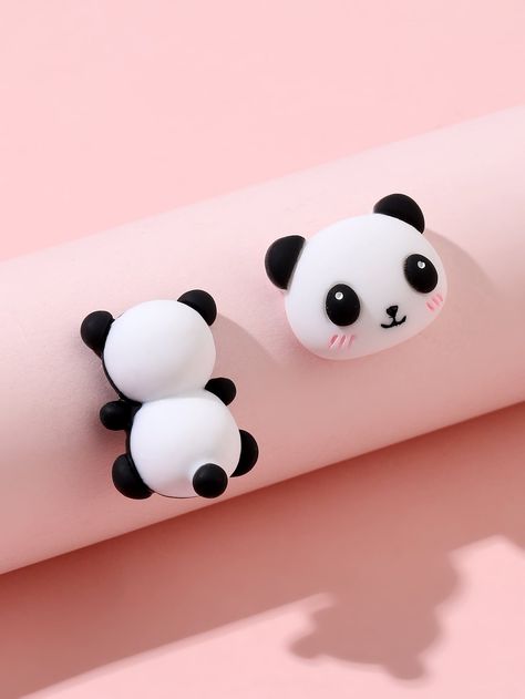 Black and White    Polymer Clay  Studded Embellished   Kids Jewelry & Watches Fimo, Panda Clay Earrings, Panda Clay Art, Panda Polymer Clay, Polymer Clay Panda, Panda Charm, Clay Crafts For Kids, Panda Design, Cute Stud Earrings