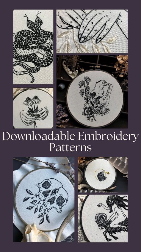 Couture, Upcycling, Gothic Embroidery On Clothes, Skull Embroidery Pattern Free, Witchy Embroidery Designs, Dark Embroidery Patterns, Free Embroidery Patterns Pdf, Witchy Embroidery Patterns Free, Witchy Embroidery Ideas