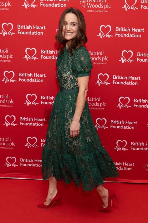 Nude Slip Dress, Pippa Dress, Green Lace Dress, Middleton Family, Self Portrait Dress, Patterned Midi Dress, Sheer Gown, Kate Middleton Photos, Green Lace Dresses