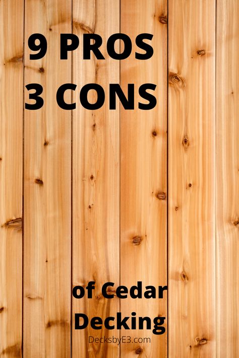 Cedar is a wonderful wood for decking, with naturally beautiful attributes along with resistant to rot and insects helping cedar decking to last longer. Cedar with its many pros and few cons is a wonderful choice for a backyard deck. Decking that will last for years. Cedar Pool Deck, Cedar Deck Ideas, Deck Board Patterns, Wood Deck Ideas, Cedar Deck Stain, Cedar Decks, Red Cedar Deck, Cedar Patio, Cedar Porch