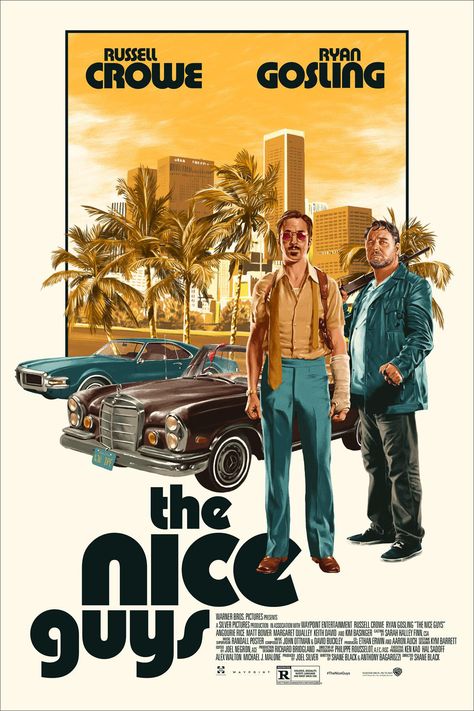 Matthew Woodson is firing on all cylinders right now and tomorrow we'll have his beautiful poster for THE NICE GUYS. Matthew set out to capture the retro tone and aesthetic of 70s film posters and came through in spades with this stunning 15-color screen print. Holland March, Last Action Hero, The Nice Guys, 70s Films, Mondo Posters, Hanna Barbera Cartoons, Nice Guys, Alternative Movie Posters, Movie Poster Art