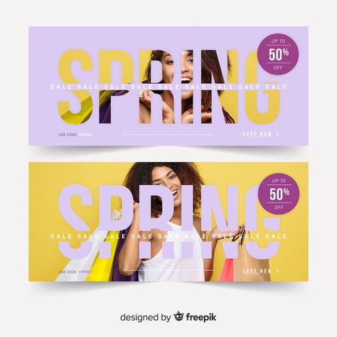 Free Vector | Spring sale banners with photo Magazine Banner Design, Spring Layout Design, Sales Banner Design Ideas, Web Banner Ideas, Facebook Banner Design Inspiration, Sales Advertising Design, Spring Advertising Design, Spring Banner Design, Spring Sale Design