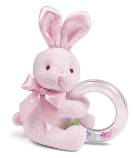 Toy Ring, Rabbit Rattle, Bunny Rattle, Baby Stuffed Animals, Pink Rabbit, Pink Bunny, Plastic Ring, Baby Colors, Bunny Plush