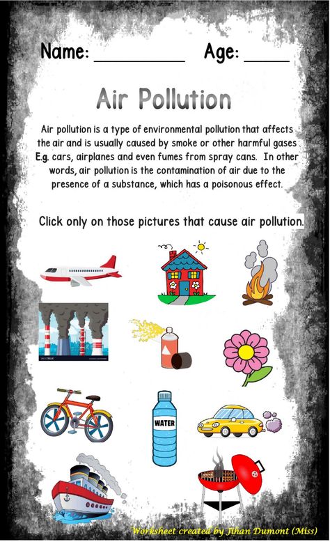 Air Pollution worksheet Air Pollution Worksheet, Water Pollution Worksheet, Pollution Activities Worksheets, Air Pollution Project, Causes Of Air Pollution, Pollution Activities, Air Pollution Poster, Worksheets For Grade 3, Environmental Pollution