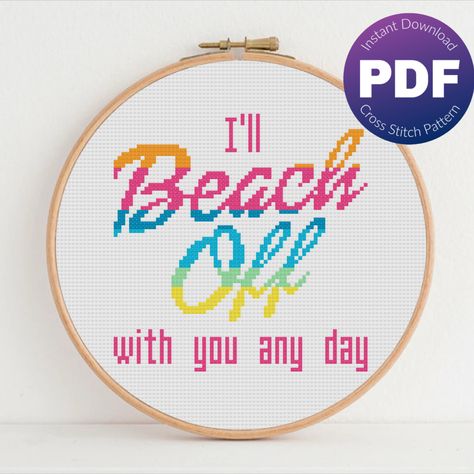 Barbie movie inspired cross stitch pattern - I'll beach off with you any day quote, Ken, funny quote, PDF instant download Stitches Design, Barbie Quotes, Cross Stitch Quotes, Easy Cross Stitch Patterns, Dmc Embroidery, Dmc Embroidery Floss, Barbie Movie, Pixel Pattern, Cross Stitch Funny