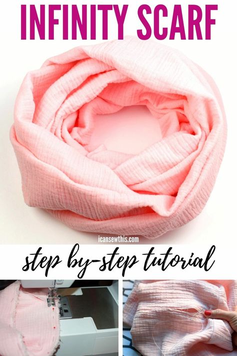 Couture, Learning How To Sew, Diy Infinity Scarf, Infinity Scarf Tutorial, Scarf Tutorial, How To Make Skirt, Diy Scarf, Beginner Sewing, Sewing Tutorials Free
