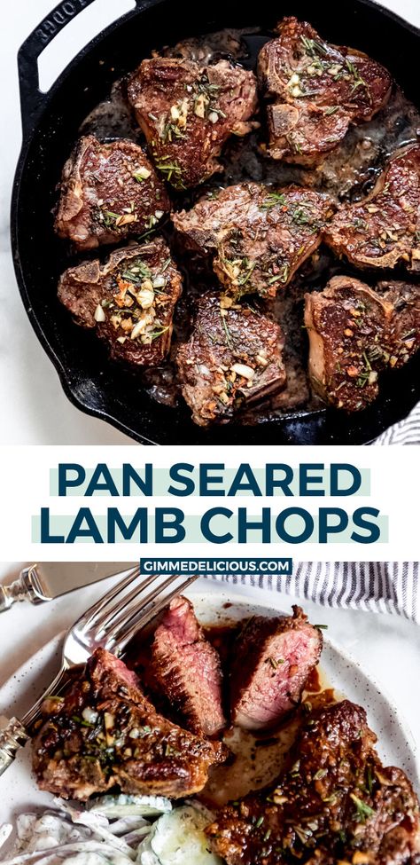 Recipe Lamb Chops, Reverse Sear Lamb Chops, T Bone Lamb Chops, Perfect Lamb Chops, Pizzazzerie Entertaining, Essen, Lamb Chops Cast Iron Skillet, Lamb Chop Recipes Cast Iron, Lam Chops Recipes