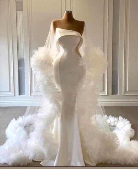 Marie's  Passion  for  Fashion Haute Couture, Luulla Dresses, Wedding Dress Ruffle, Yellow Marigold, Prom Dress With Train, Ruffle Prom Dress, Dress Couture, Cape Wedding Dress, Stylish Wedding Dresses