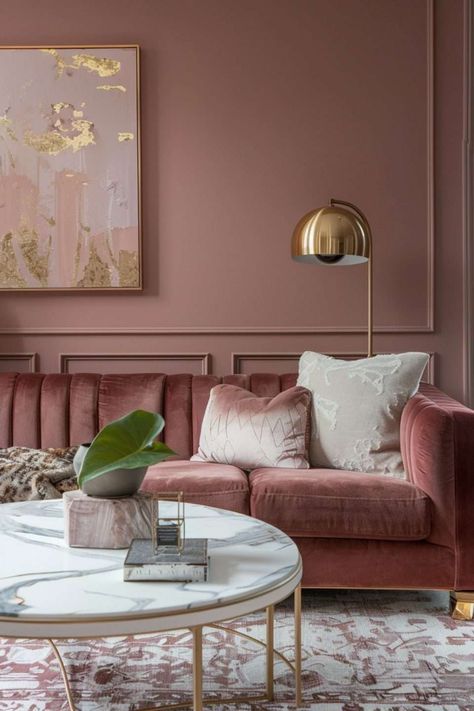 Sulking Room Pink Living Room - How to Design a Sophisticated and Cozy Space - Melanie Jade Design Brown Pink Living Room, Mauve Couch, Pink And Brown Living Room, Pink Living Room Ideas, Mauve Living Room, Sulking Room Pink, Blush Pink Living Room, Dark Rooms, Jade Design