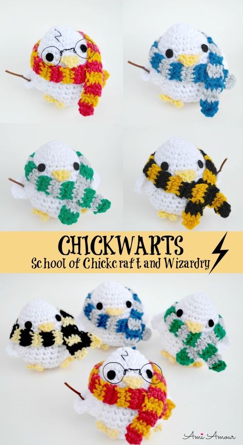 Harry Potter Amigurumi - Wizarding Chick - Free Pattern - Ami Amour Amigurumi Harry Potter, Harry Potter Amigurumi, Harry Potter Crochet, Crochet Animal Amigurumi, Crochet Amigurumi Free Patterns, Crochet Amigurumi Free, Fun Crochet Projects, Diy Crochet Projects, Crochet Toys Patterns