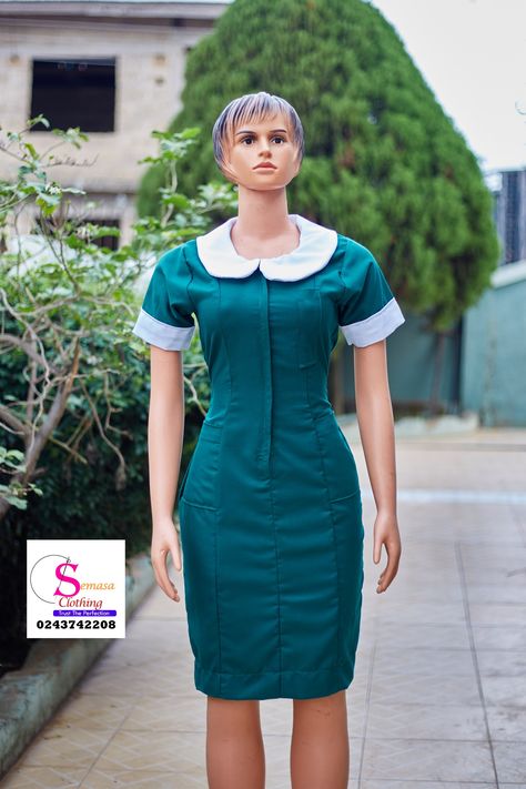 Nurse uniform by SEMASA CLOTHING 0243742208 Ghana Nurses Green Uniform, Nurse Gown Uniform Nigeria, Nurse Dress Uniform Pattern, Nurses Dress Uniform Style, Nurses Uniform Designs, Skirt Scrubs, Nurse Outfit Ideas, Nurse Uniform Design, Work Uniform Ideas