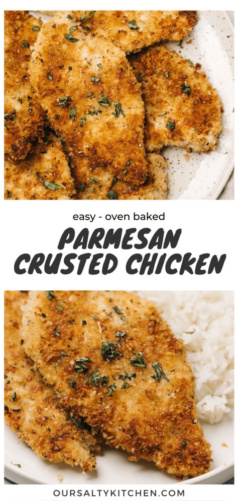 Keto Crusted Chicken, Essen, Easy Crusted Chicken, Lightly Crusted Chicken, Chicken Dinner Recipes Baked, Yummy Baked Chicken, Parmesan Crusted Baked Chicken, Baked Chicken With Parmesan Cheese, Chicken Crusted Parmesan Recipe