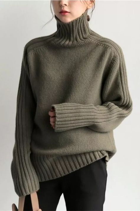 Bornladies 2021 Autumn Winter Loose Turtleneck Pullover Basic Warm Sweater for Women Korean Soft Kniited Solid Sweater Tops Loose Turtleneck, Coffee Sweater, Winter Knit Sweater, Autumn Sleeve, Turtleneck Pullover, Sweater Tops, Women Sweaters Winter, Sweater Layering, Stripe Outfits