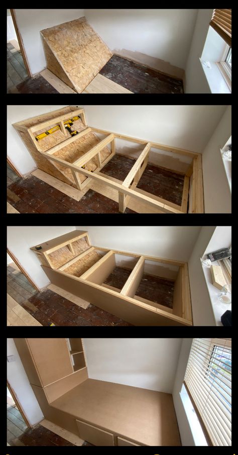 Staircase Bulkhead Ideas, Box Bed Ideas, Stair Box Bed, Box Over Stairs In Bedroom, Box Room Ideas Storage Solutions, Stairs Box In Bedroom Ideas, Over Stairs Box Bedroom Ideas, Small Bedroom With Stair Box Ideas, Bed Above Stairs