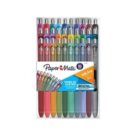 Retractable Gel Pens Deliver A Bold Ink Laydown. Assorted Vivid Colors For A Variety Of Tasks. 0.7mm Medium Tip Delivers Crisp, Precise Lines. Assorted Plastic Barrels. Smooth, Colorful Ink Keeps The Ideas Flowing Across The Page And Brightens Your Writing. Features Pocket Clip For Convenient Carrying. Ergonomic Comfort Grip Wraps The Entire Gel Pen. Includes 30 Gel Pens In Assorted Vibrant Colors. Shopping Journal, Highschool Locker, Papermate Gel Pens, Inkjoy Pens, Papermate Inkjoy Gel Pens, Paper Mate Pens, Christmas Lists, Locker Accessories, Wishlist Ideas