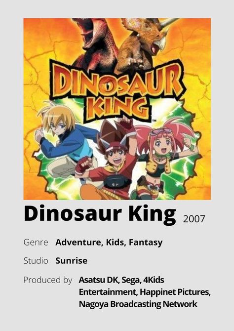 Dinosaur King Anime, One Piece Ep, Dino Rey, King Anime, Dinosaur King, Poster Information, Anime Minimalist Poster, Anime King, Dragon Quest