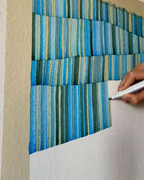 Randomized stripe mural | color, stripe | She uses a dice to pick which color goes next 👏 👏 | By UNILAD Easy Marker Art, Stripe Mural, Cozy Balcony Ideas, Stripe Art, Cozy Balcony, Marker Painting, Striped Art, Abstract Art Inspiration, Small Balcony Ideas