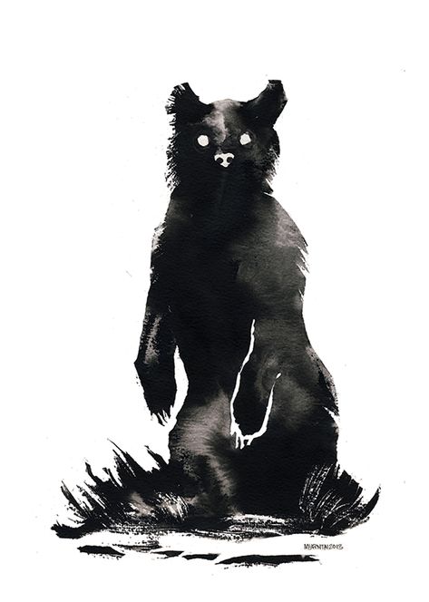 Ink Bear by ~Myrntai on deviantART Bear Horror Art, Gothic Bear Tattoo, Creepy Man Drawing, Creepy Bear Drawing, Crows Drawing, Ghost Bear, Shadow Tattoo, Nuh Uh, Wolf Illustration