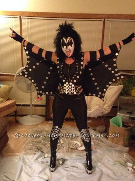 Kiss Costume Diy Women, Kiss The Band Costumes Diy, Gene Simmons Costume Diy, Gene Simmons Costume Women, Kiss Group Costume, Kiss Couple Costume, Family Kiss Costume, Kiss Starchild Costume, Kiss Costume Halloween