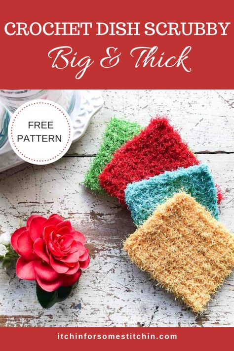 Big & Thick Crochet Dish Scrubby - Itchin' for some Stitchin' Amigurumi Patterns, Crochet Pot Scrubbies Free Pattern, Scrubby Yarn Crochet Patterns, Crochet Dish Scrubber, Crochet Dish Scrubby, Scrubby Yarn Crochet, Crochet Scrubby, Scrubbies Crochet, Scrubbies Crochet Pattern