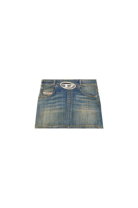 Women's Mini skirt in streaky heritage denim | Blue | Diesel Diesel Metallic, Diesel Skirt, Diesel Belt, Diesel Skirts, Jeans Mini Skirt, Diesel Clothing, Baggy Style, Short Denim Skirt, Womens Mini Skirts