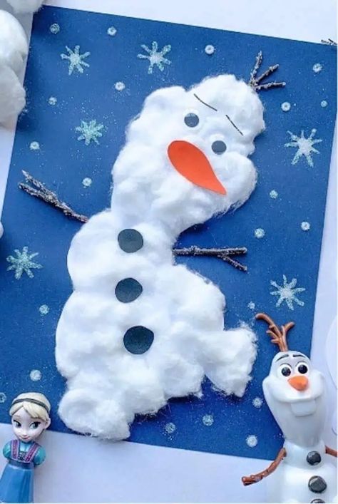 cotton ball snowman craft of olaf Snowman Crafts For Preschoolers, Preschool Construction Paper Crafts, Easy Snowman Crafts, Snowman Crafts Preschool, Winter Crafts For Toddlers, Snowmen Crafts, Cute Snowmen, Easy Winter Crafts, Snow Crafts