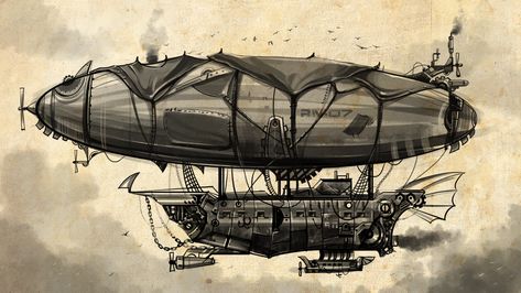 Steampunk Airship: 2020's Best Steampunk Ship: Photos  Types Fantasy Ships, Steampunk Ship, Airship Art, Airship Balloon, Mike Mignola Art, Zeppelin Airship, Steampunk Tattoo, Steampunk Vehicle, Steampunk Artwork