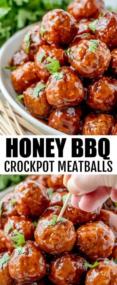 Bbq Honey Meatballs, Dinner Ideas For 3 Adults, Hot Party Appetizers, Bbq Potluck Dishes, Sweet Bbq Meatballs, Honey Meatballs Crockpot, Healthy Gameday Snacks, Meatball Party Appetizers, Fast Easy Appetizers For A Party