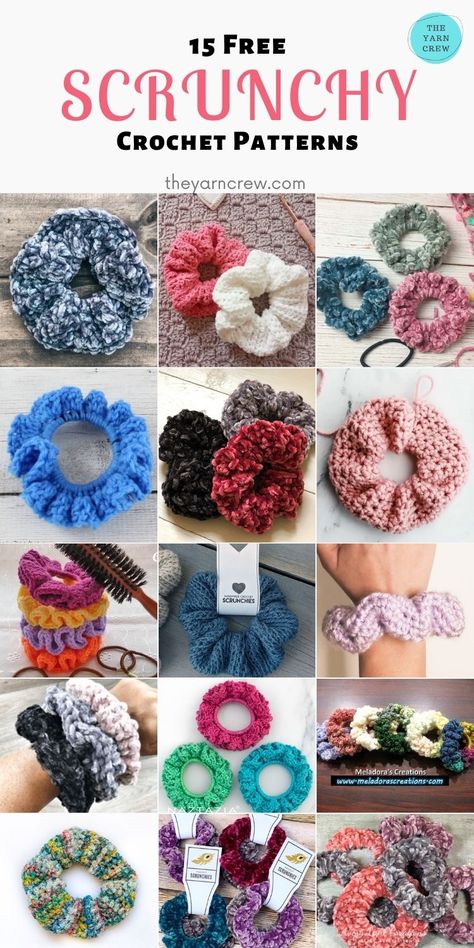 Free Crochet Pattern For Hair Scrunchie, Trending Hair Accessories 2023, Crochet Hair Elastics, Free Scrunchie Crochet Pattern, Crochet Scrunchie Pattern Free Hair Ties, Crochet Thick Yarn Projects, Crochet Crunchies, Crochet Hair Scrunchies Free Pattern, Crochet Hair Accessories Free Pattern