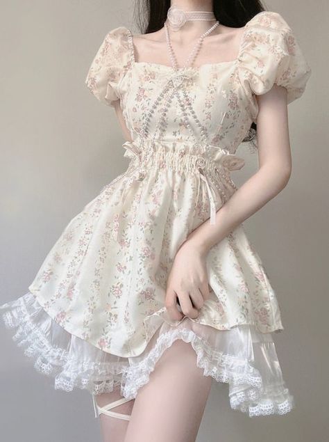 Fairycore Coquette, Coquette Kawaii, Elegant Vintage Dresses, Korean Fashion Chic, Short Sleeve Floral Dress, Kawaii Dress, Best Version Of Yourself, Kawaii Fashion Outfits, Fairytale Dress