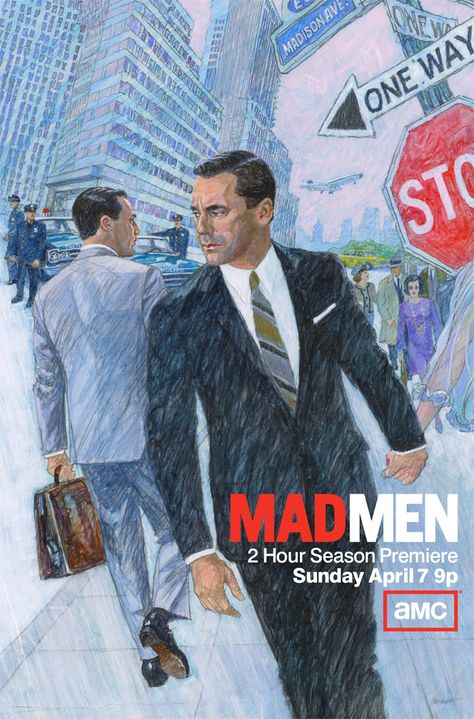 1960s Ad-Style 'Mad Men' Season 6 Illustrated Poster: Don Draper Passes Himself on Madison Ave. #madmen #tv #design Mad Men, Mad Men Poster, Elisabeth Moss, Don Draper, Mad Men Fashion, Jon Hamm, The Don, Madison Avenue, New Poster