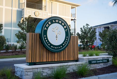 Illuminated Monument Signage we fabricated for The Lorrel in Myrtle Beach, SC. Monument Signage, Environmental Graphics Signage, Event Booth Design, Sign Inspiration, Monument Signs, Event Booth, Wayfinding Design, School Culture, Food Street