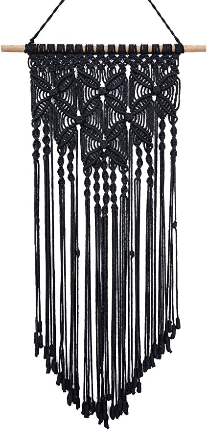 Los Angeles, Macrame Bedroom Decor, Macrame Bedroom, Black Macrame Wall Hanging, Gothic Wall Decor, Decor Dorm Room, Aztec Decor, Metal Wall Planters, Black Macrame