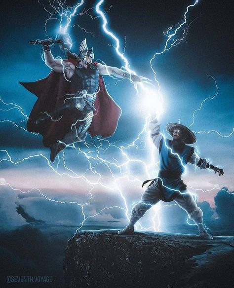 Thor Vs Raiden Lord Raiden, Raiden Mortal Kombat, Thor Art, Groot Marvel, Mortal Kombat Art, Wonder Women, Marvel Comic Universe, Wallpaper 3d, Marvel Wallpaper