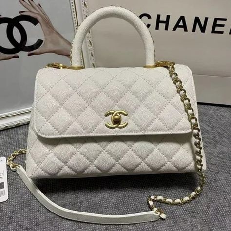 Authentic Chanel Caviar Quilted Small Coco Handle Flap White Office Fashion, Chanel Coco Handle, Coco Handle, Chanel Casual, Chanel Caviar, 2023 Ss, Handle Bag, Flap Bag, Personal Shopper