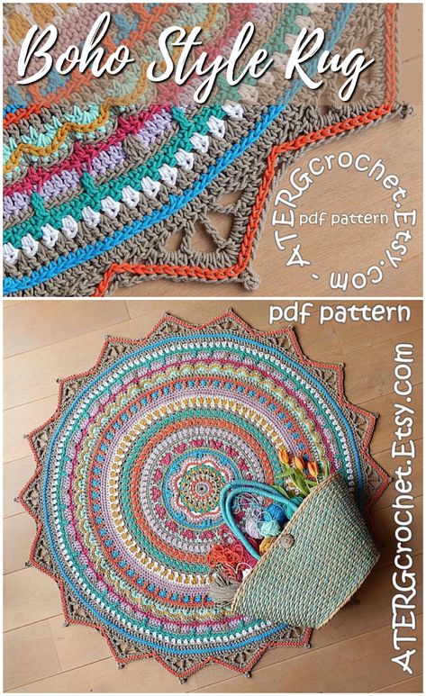Crochet Round Rug Pattern Free, Round Crochet Blanket Pattern, Carpet Crochet, Rug Crochet Pattern, Crochet Puff Flower, Rug Crochet, Awesome Crochet, Mandala Crochet, Mandala Rug