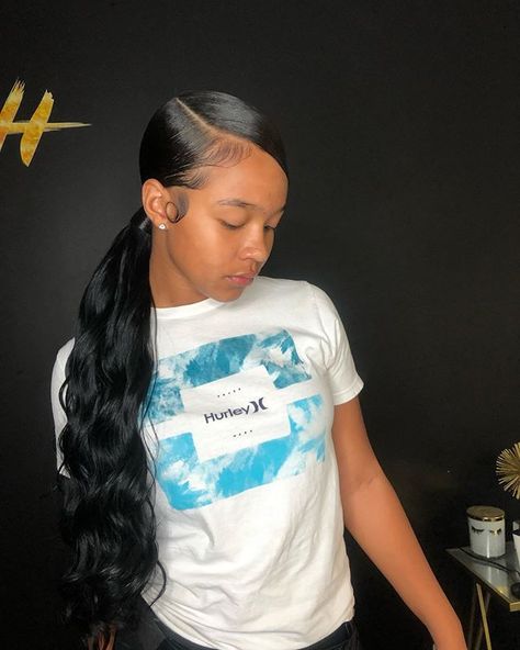 Side Part Sleek Ponytail Weave, Low Swoop Ponytail Weave, Side Part Ponytail, Long Ponytail Hairstyles, Slicked Back Ponytail, Sleek Ponytail Hairstyles, Weave Ponytail, Weave Ponytail Hairstyles, Sew In Hairstyles