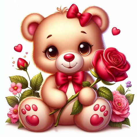 Teddy Bear With Flowers, Teddy Images, Bear With Flowers, Flower On White Background, Teddy Bear Cartoon, Background Png Images, Giving Flowers, White Teddy Bear, Girl Cartoon Characters