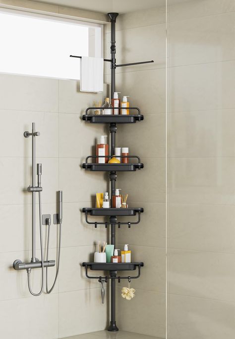 PRICES MAY VARY. 👍【𝐑𝐮𝐬𝐭𝐩𝐫𝐨𝐨𝐟 𝐒𝐭𝐚𝐢𝐧𝐥𝐞𝐬𝐬 𝐏𝐨𝐥𝐞】XLHOMO shower caddy corner is constructed with 11 premium 304 stainless rods which can effectively prevent rusting. Plus 4 solid plastic never-rust shelves. The shower caddy can use the space in the corner of the bathroom to organize and store toiletries. Removable and reusable.Fits in the bathrooms, shower rooms, college dorms, bathtubs, kitchens, hotels, RV, and toilets for more than 3 years. 🧺【𝟒 𝐓𝐢𝐞𝐫 𝐒𝐡𝐨𝐰𝐞𝐫 𝐒𝐡𝐞? Shower Corner Shelf, Shelves For Bathroom, Bathroom Corner Shelf, Bathroom Shower Organization, Dorm Bathroom, Bath Rack, Corner Shower Caddy, Shower Organizer, Small Bathroom With Shower