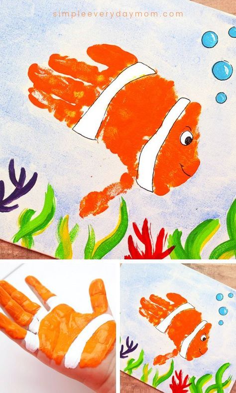 This fish handprint art is a fun and creative idea for kids to do this summer! Let kids have some cool sensory art time when they make this simple and easy art project. Great for toddlers, preschool and kindergarten children.   #simpleeverydaymom #handprintart #handprintcrafts  #kidscrafts #craftsforkids #kidsart #artforkids #artprojects #artprojectsforkids #fishcrafts #summercrafts #oceancrafts #easykidscrafts #preschool #kindergarten #toddlers #kidsandparenting #ideasforkids Fish Handprint Art, Handprint Fish, Fish Handprint, Summer Crafts For Toddlers, Fish Craft, Kindergarten Art Projects, Sensory Art, Toddler Art Projects, Fish Crafts