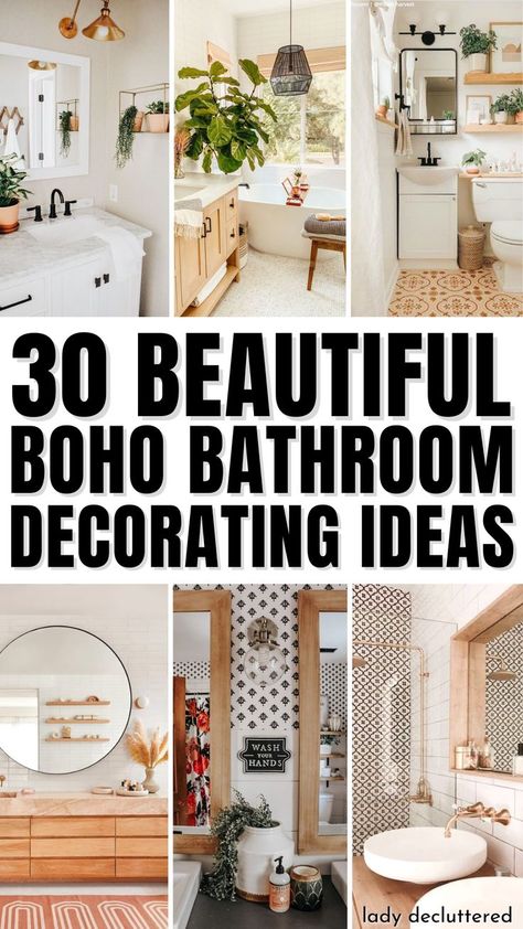 30 Beautiful Boho Bathroom Decorating Ideas Bathroom Cheap Decor, Boho Farmhouse Bathroom Decor Ideas, Boho Bathroom Decor Ideas On A Budget, Natural Boho Bathroom Ideas, Boho Tropical Bathroom, Ocean Boho Bathroom, Boho Bathroom Storage Ideas, Boho Bathroom Ideas Small Chic, Boho Shower Curtain Bohemian