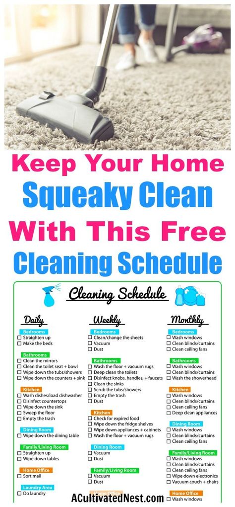 Household Cleaning Tips, Printable Cleaning Schedule, Cleaning Schedule Printable, Schedule Printable, Cleaning Painted Walls, House Cleaning Checklist, Weekly Cleaning, Deep Cleaning Tips, Daily Cleaning